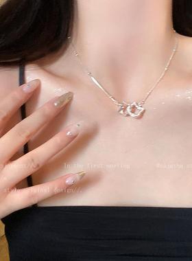 2026新款简约颈链双环环相扣爱心凯迪猫咪吊坠项链女轻奢锁骨链