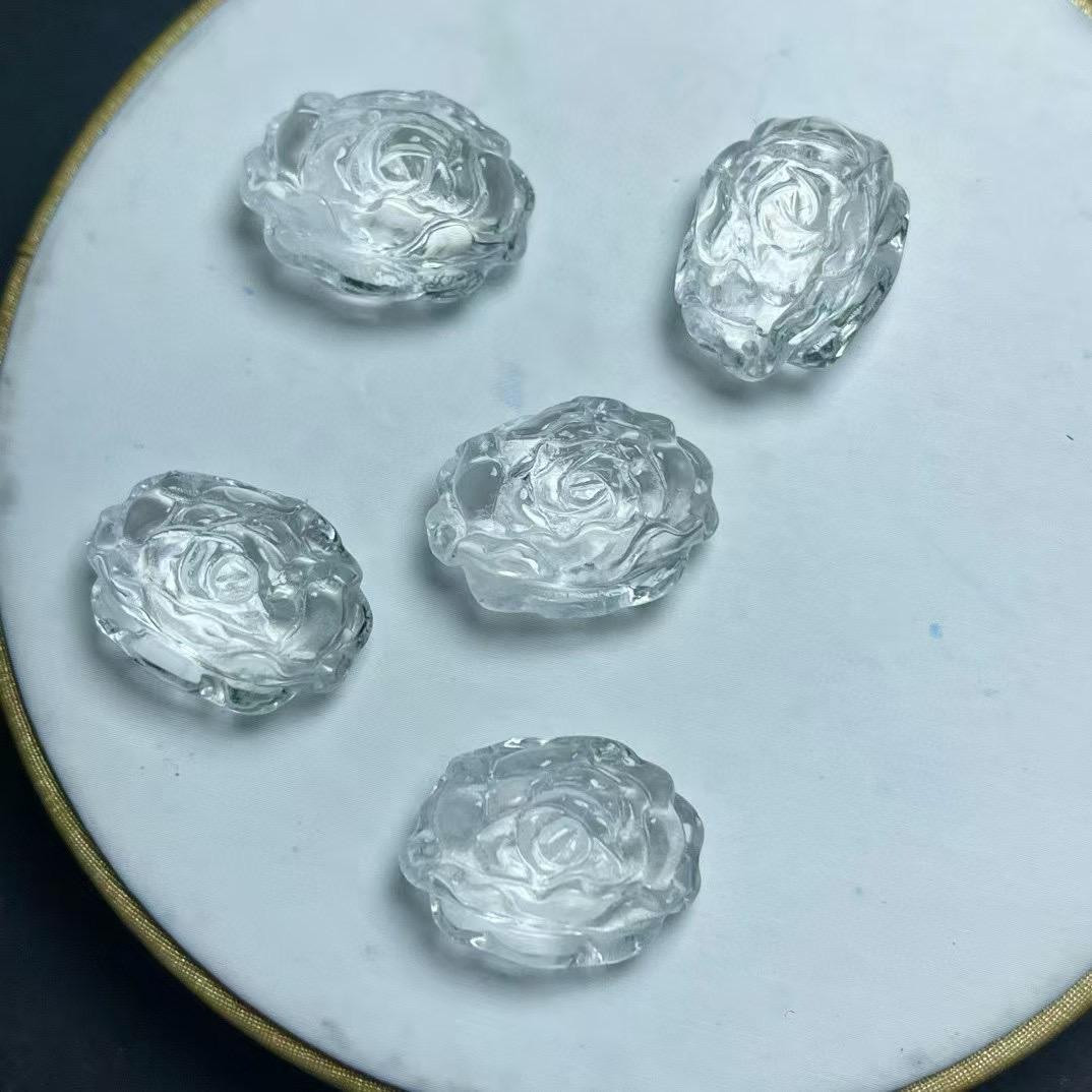 2025天然白水晶牡丹花雕刻两头孔 25mm*19mm左右 DIY手串项链 ZW5