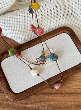 2026民族风复古平安扣吊坠陶瓷项链女新爆款高级感时尚百搭毛衣链