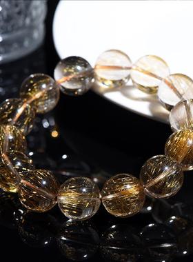 2026久雅水晶 天然铜发晶圆珠手链 红铜发晶钛晶顺发猫眼发晶手串