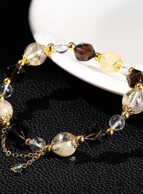 2026晶东珠宝天然黄水晶茶曜石菱形珠手链高级感时尚小众女生手串