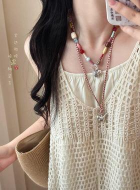 2026新中式多宝满足鸟串珠吊坠项链女复古小众高级感编织绳毛衣链