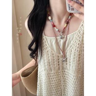 2026新中式多宝满足鸟串珠吊坠项链女复古小众高级感编织绳毛衣链