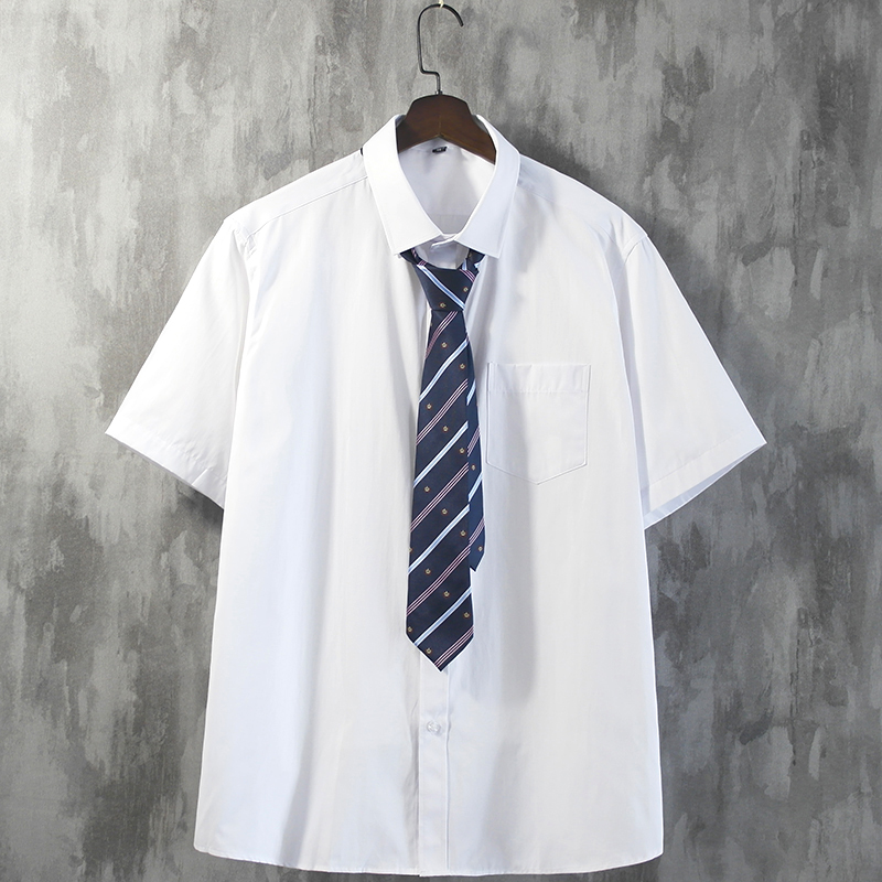 衬衫男短袖夏季薄款休闲白衬衣领带学院风大码半袖学生潮流上衣
