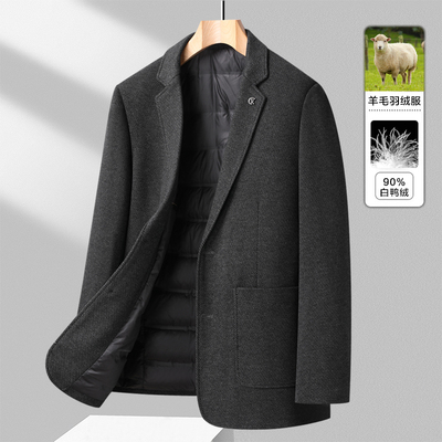 高级感西装羽绒服男商务休闲轻薄秋冬款羊毛西服针织冬装外套