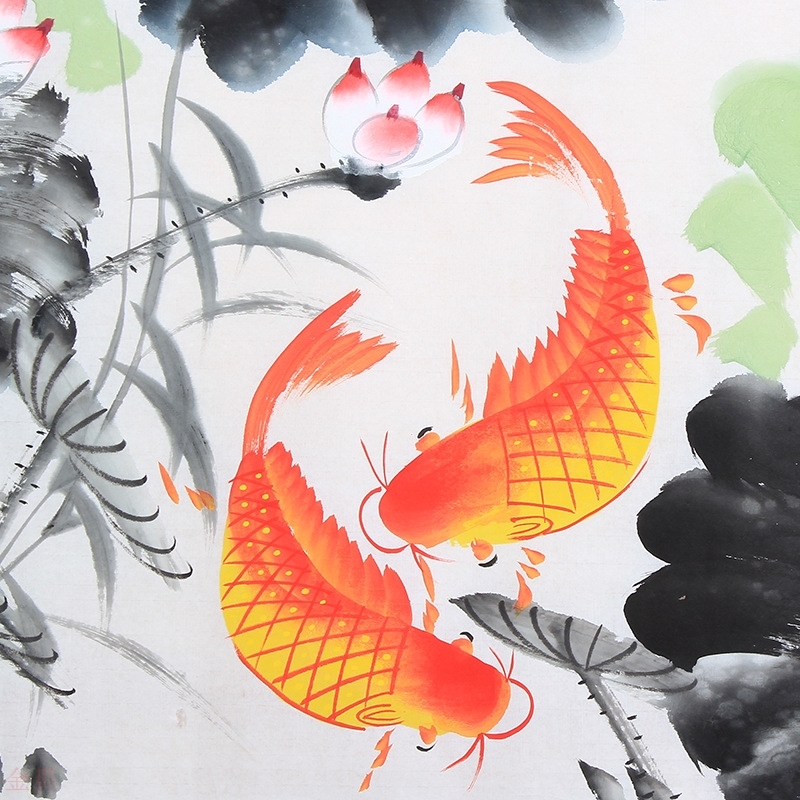 代发纯手绘荷花鱼国画水墨画连年有余客厅挂画吉祥装饰画真迹原稿