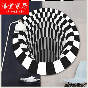 carpet flo 极速Visual round illusion trap plaid stereo black
