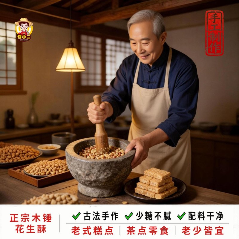 愣小二木锤花生酥传统糕点手工制作黑芝麻核桃酥老少皆宜解馋零食