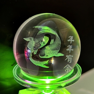 激光内雕发财鱼水晶球假山玻璃球雾化盆景茶盘转轮配件流水风水球