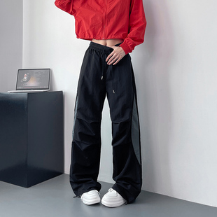 宽松显瘦阔腿裤 大码 胖mm抽绳休闲裤 女早秋2024新款 子 机能风运动裤