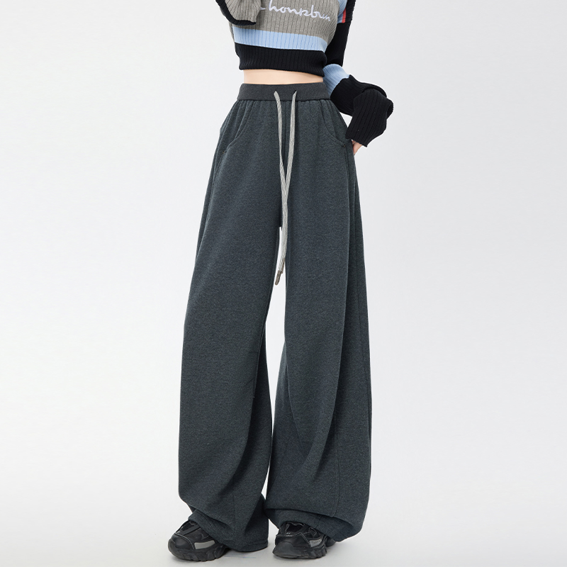 蜜略大码宽松胖MM冬季简约阔腿裤