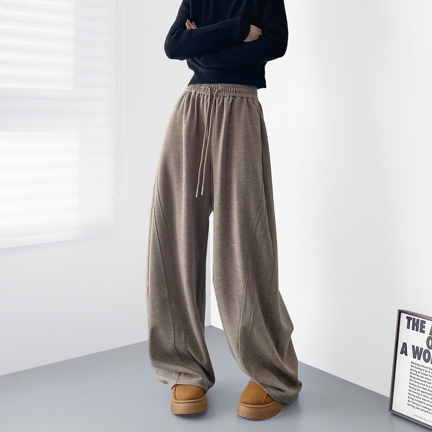仿羊绒肌理感春季显瘦休闲阔腿裤女大码胖mm宽松慵懒老钱风香蕉裤,女装/女士精品,大码裤装,淘宝优惠券,粉丝福利购,淘宝优惠卷