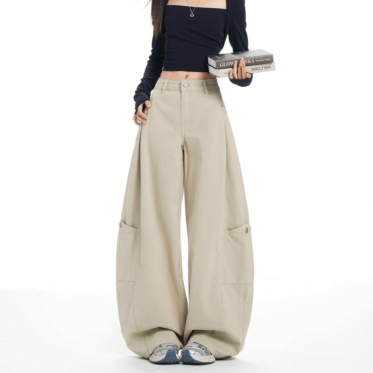 2026春季新款大码宽松慵懒风弯刀阔腿裤女胖mm显瘦藏肉加长工装裤,女装/女士精品,大码裤装,淘宝优惠券,粉丝福利购,淘宝优惠卷