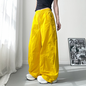 夏日多巴胺冰丝速干微褶阔腿裤 胖mm酷飒拽姐降落伞拖地裤 夏季 大码