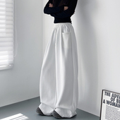 高腰显瘦宽松阔腿裤 女冬季 新款 大码 胖mm白色慵懒加绒直筒运动卫裤