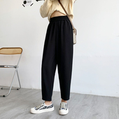 宽松胖mm高腰显瘦胖妹妹休闲女士烟管哈伦裤 女秋冬大码 萝卜裤 西装