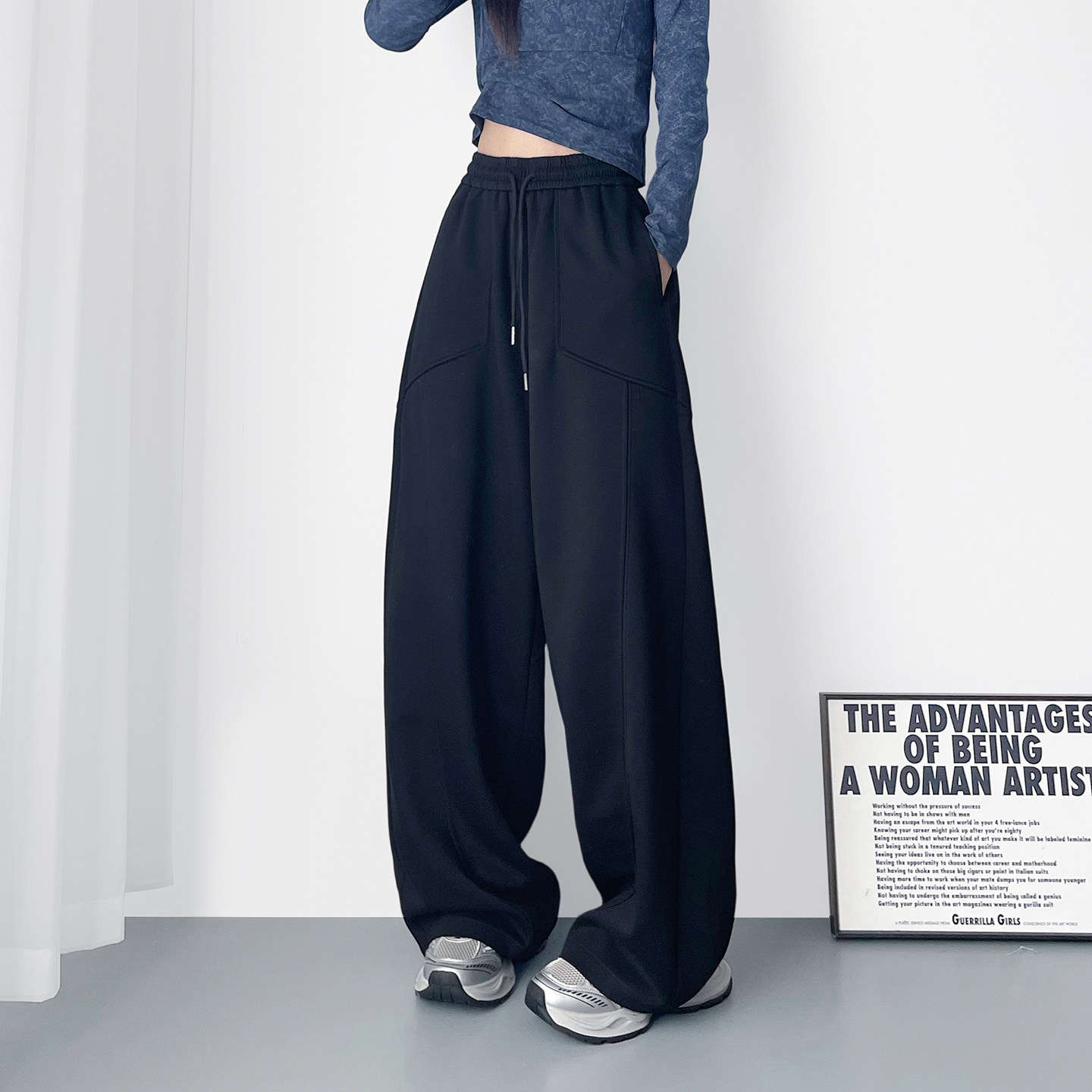 黑色弯刀裤女2025新款冬季大码胖mm宽松显瘦小个子运动香蕉阔腿裤,女装/女士精品,大码裤装,淘宝优惠券,粉丝福利购,淘宝优惠卷