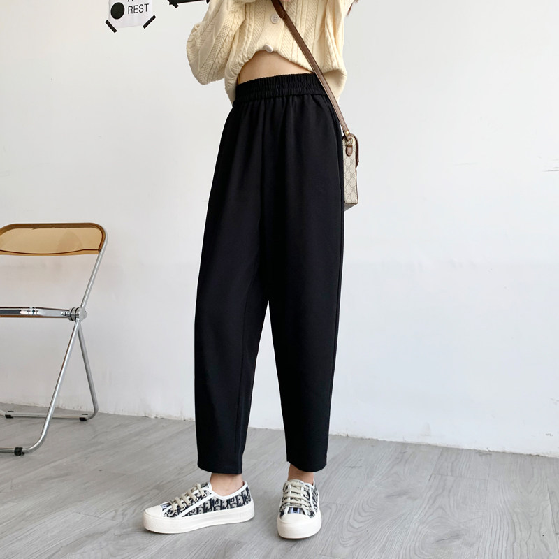 春秋季西装萝卜裤女大码宽松胖mm高腰显瘦九分烟管直筒黑色哈伦裤