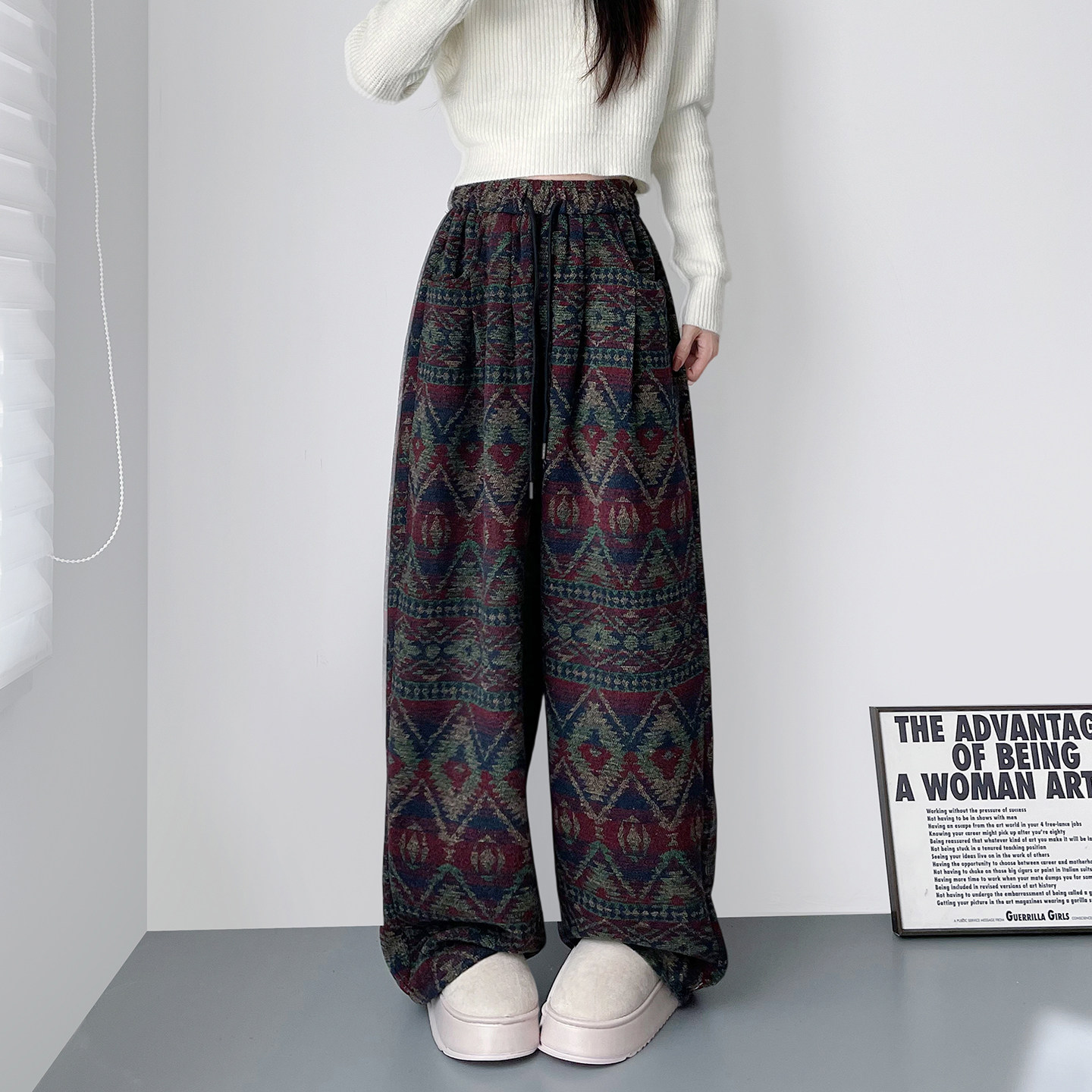 大码复古民族风羊毛阔腿裤女胖mm冬季加厚显瘦不臃肿休闲香蕉裤子,女装/女士精品,大码裤装,淘宝优惠券,粉丝福利购,淘宝优惠卷