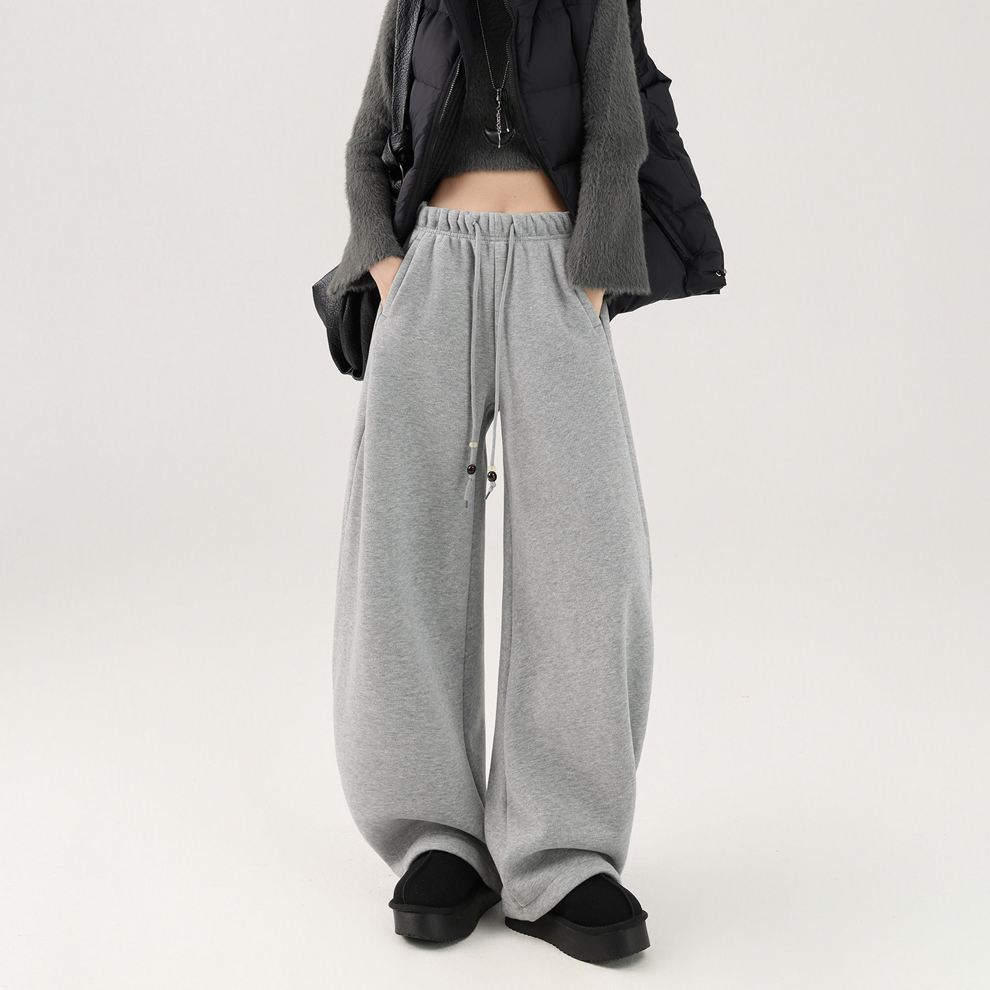 蜜略大码冬季加绒阔腿裤梨型身材