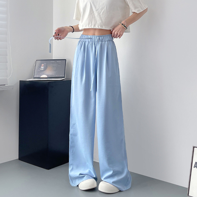 蜜略大码胖mm宽松纯色夏季阔腿裤