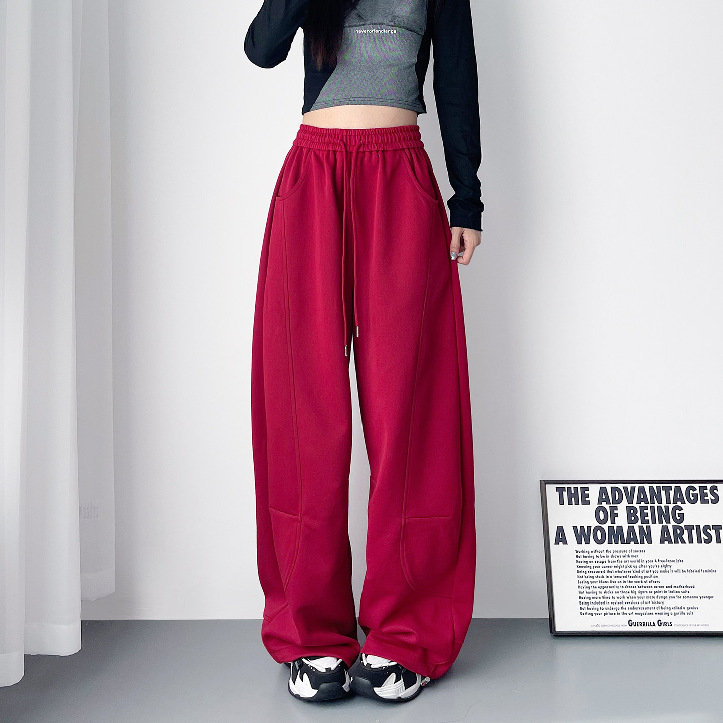 大码红色阔腿裤子女2026春季新款胖mm显瘦慵懒垂感窄版运动香蕉裤,女装/女士精品,大码裤装,淘宝优惠券,粉丝福利购,淘宝优惠卷