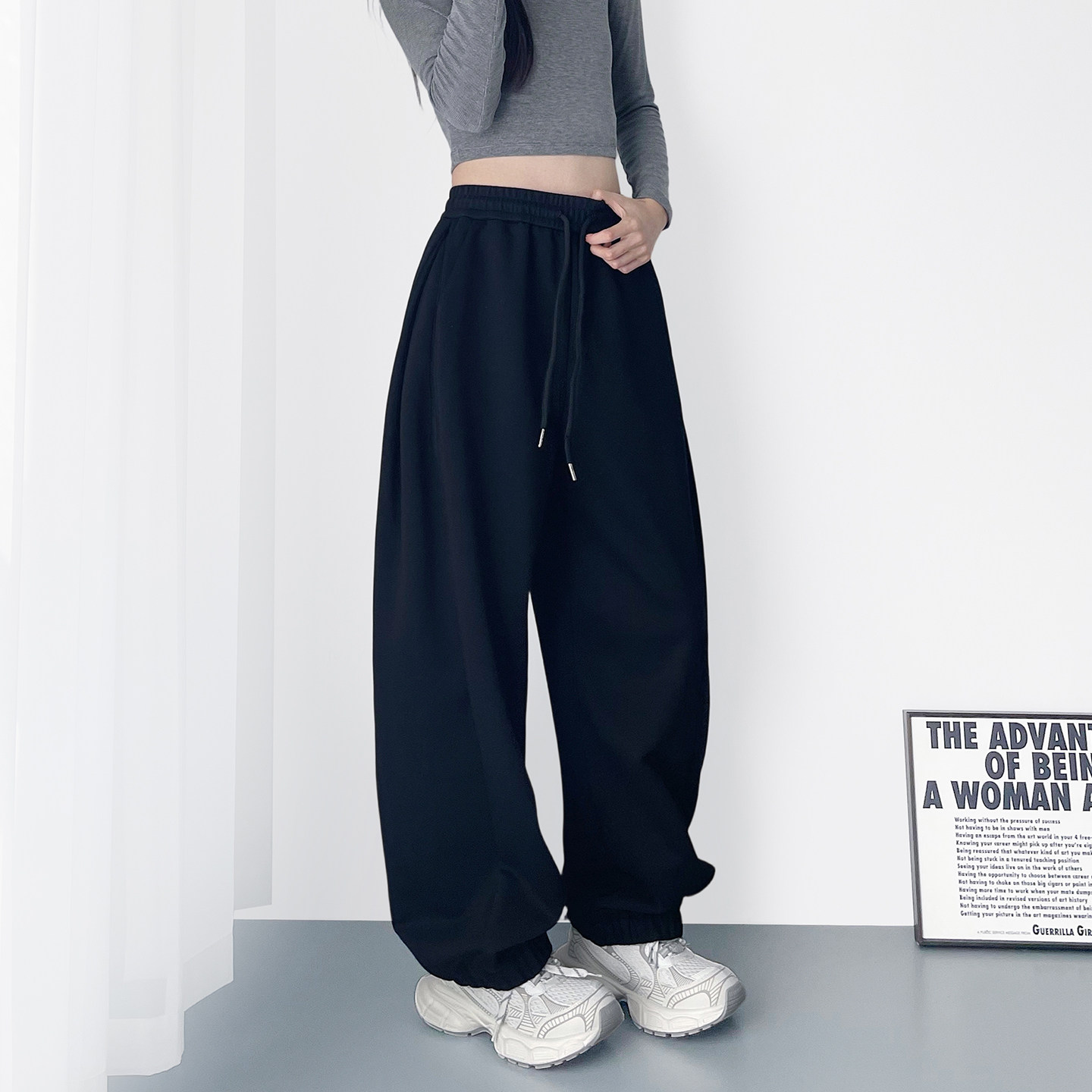 大码美式阔腿裤女早春新款胖mm显瘦宽松运动裤微胖女孩抽绳休闲裤,女装/女士精品,大码裤装,淘宝优惠券,粉丝福利购,淘宝优惠卷