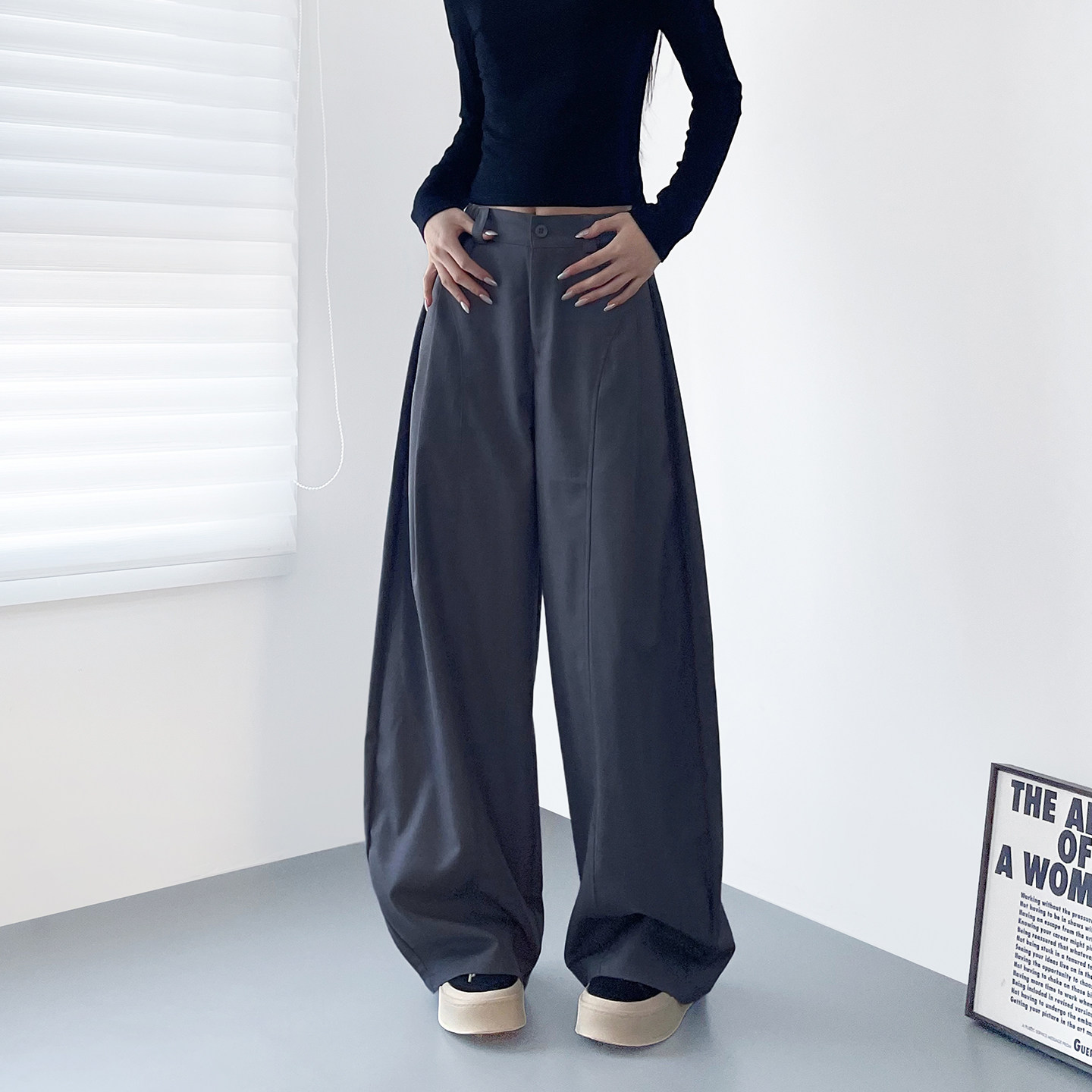 美式高腰西装裤女春季新款大码胖mm显瘦宽松压褶设计感镰刀阔腿裤,女装/女士精品,大码裤装,淘宝优惠券,粉丝福利购,淘宝优惠卷