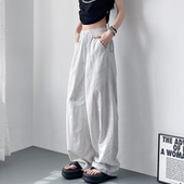大码 子 胖mm显瘦登山运动休闲裤 白色不透冰丝速干扎染阔腿裤 女夏季