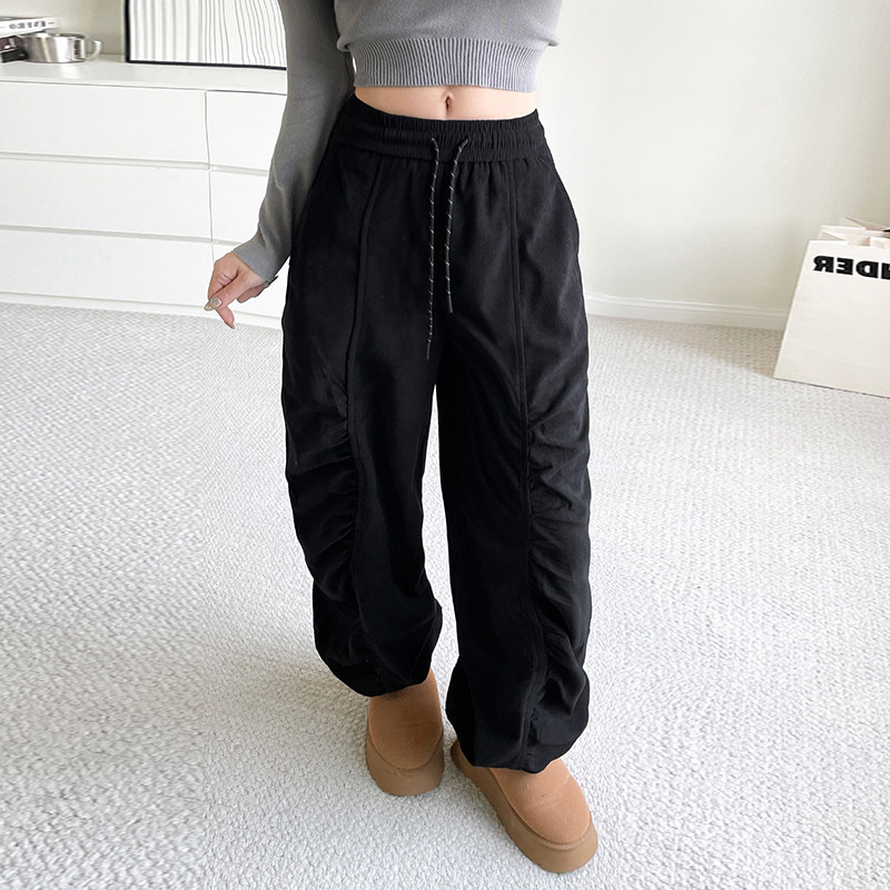 大码黑色束脚裤女冬季新款胖mm立体褶皱抽绳阔腿裤高腰显瘦休闲裤,女装/女士精品,大码裤装,淘宝优惠券,粉丝福利购,淘宝优惠卷