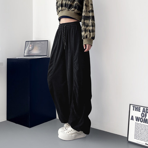 蜜略抽绳立体褶皱阔腿裤梨形身材