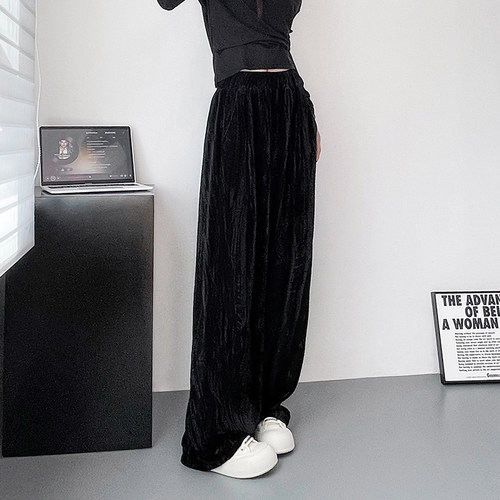 蜜略高腰直筒大码显瘦褶皱休闲裤