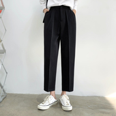 九分黑色直筒休闲垂感烟管裤 西装 显瘦加大码 女宽松胖mm春夏季 子 裤