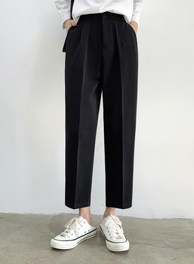 西装裤女宽松胖mm春夏季显瘦加大码九分黑色直筒休闲垂感烟管裤子