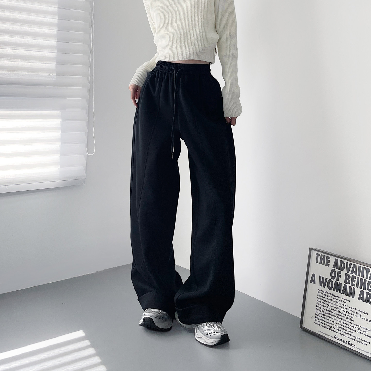 美式高腰慵懒风休闲阔腿裤女冬季新款大码胖mm宽松显瘦松弛感卫裤,女装/女士精品,大码裤装,淘宝优惠券,粉丝福利购,淘宝优惠卷