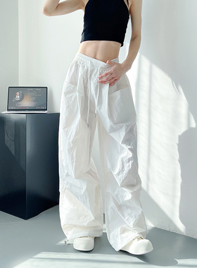 冰丝速干阔腿裤女夏季大码胖mm宽松显瘦工装休闲裤高腰薄款拖地裤