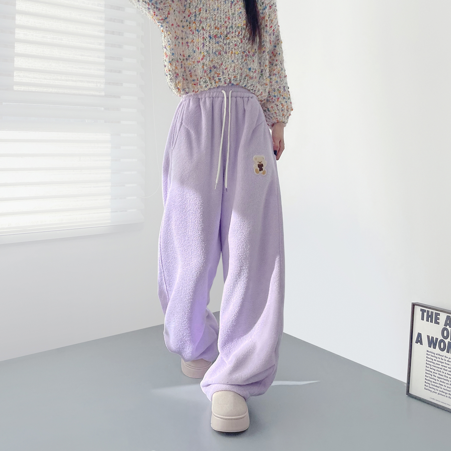 蜜略大码宽松胖MM冬季纯色阔腿裤