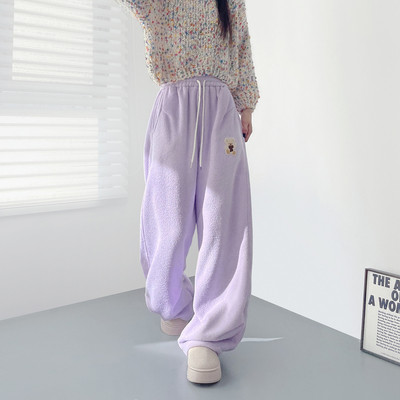 蜜略大码宽松胖MM冬季纯色阔腿裤