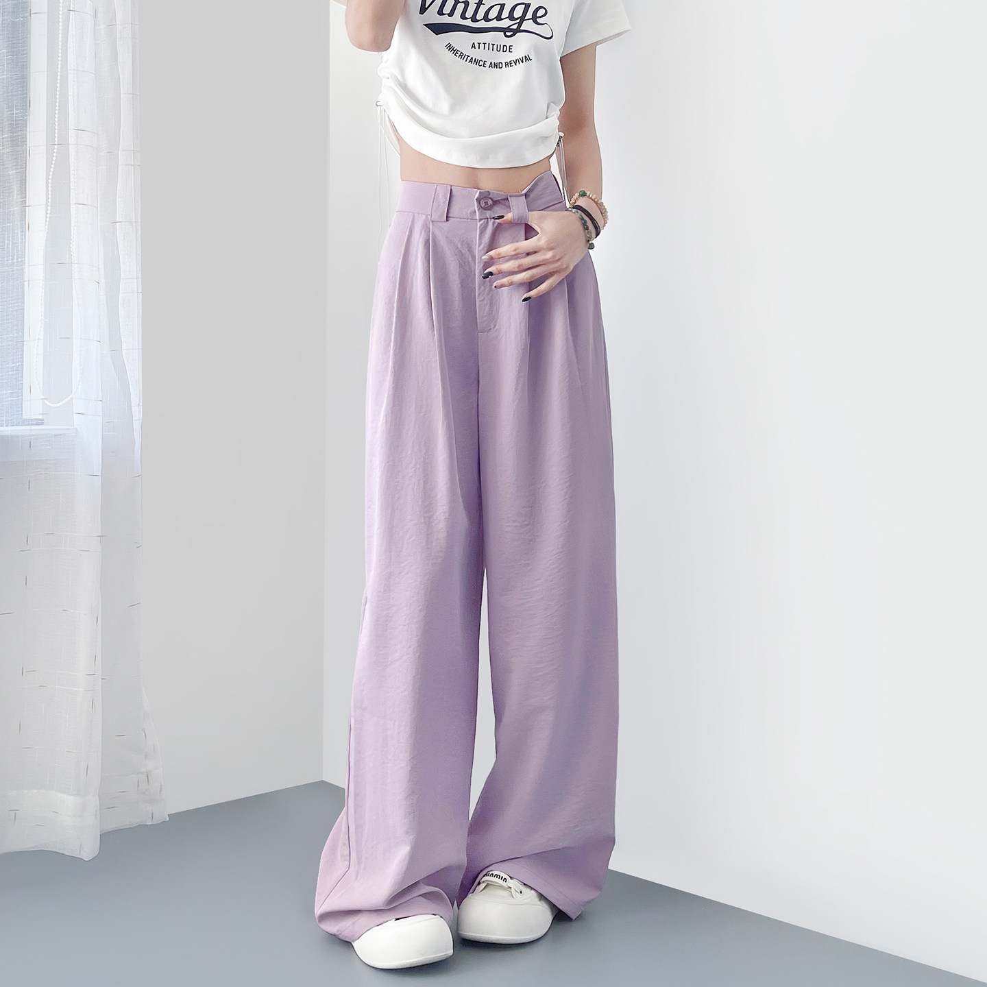 大码紫色垂感软糯西装裤女春季薄款胖mm直筒慵懒冰丝山本阔腿裤子,女装/女士精品,大码裤装,淘宝优惠券,粉丝福利购,淘宝优惠卷