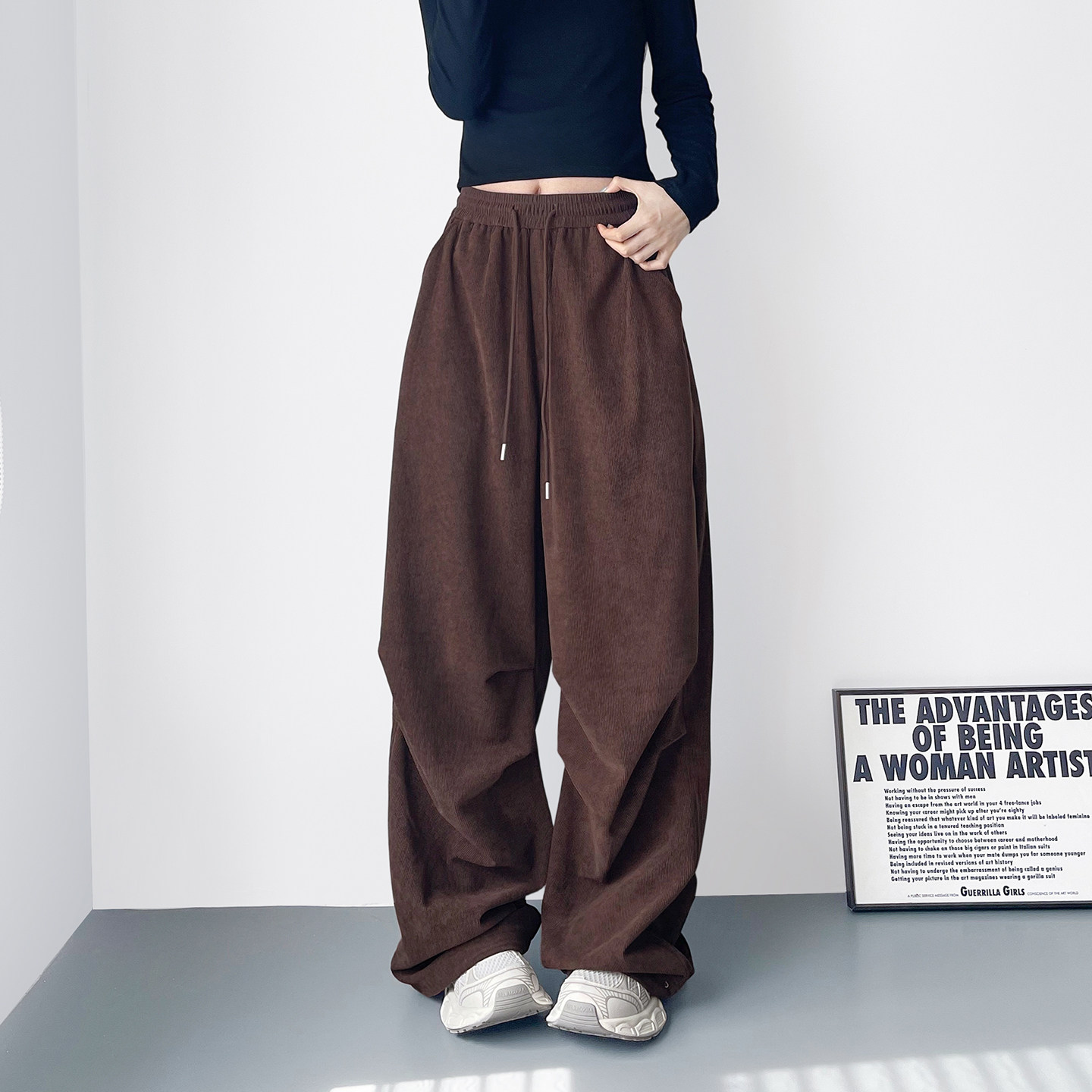 高腰灯芯绒阔腿裤女2026春季新款胖mm显瘦宽松慵懒压褶香蕉休闲裤,女装/女士精品,大码裤装,淘宝优惠券,粉丝福利购,淘宝优惠卷