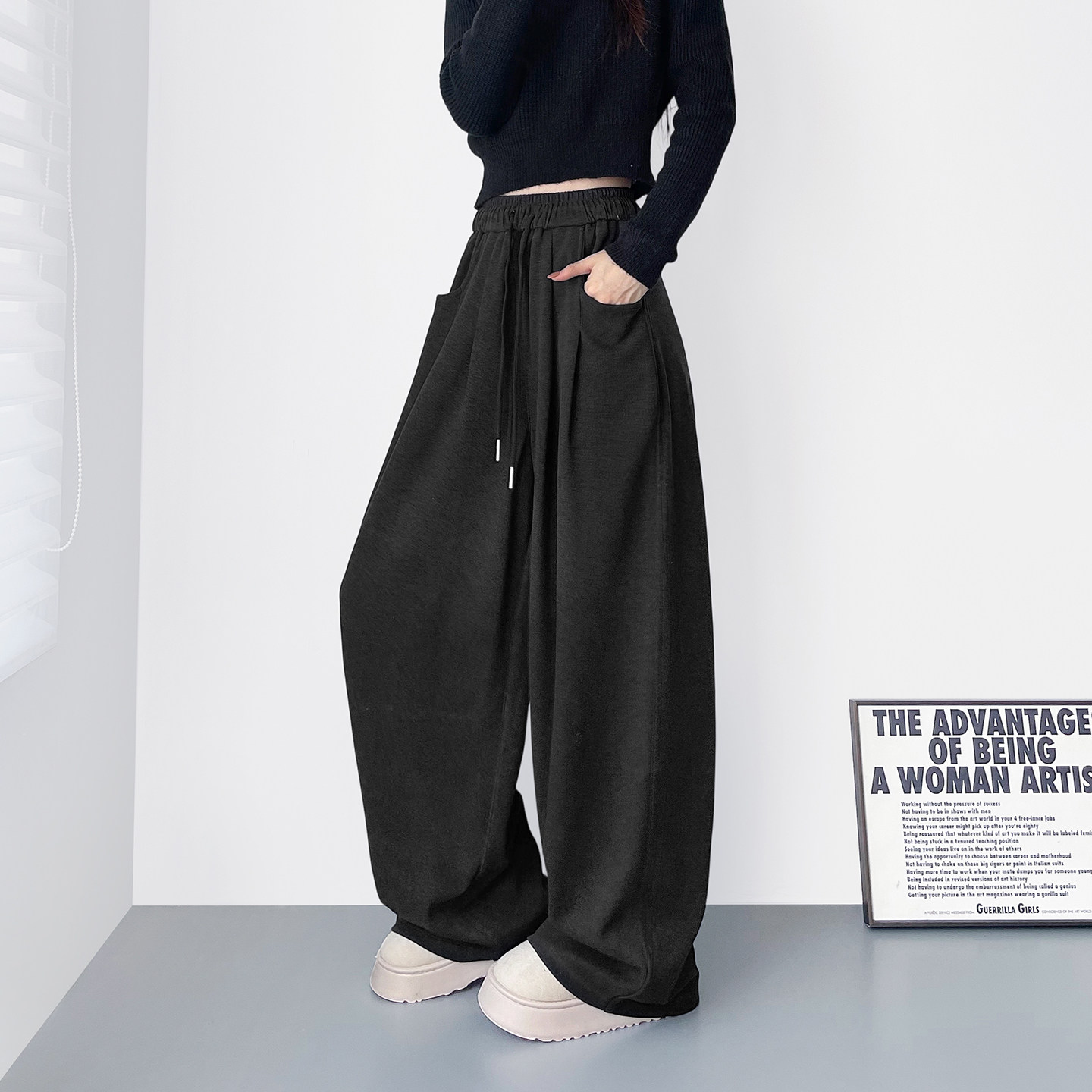 2026春季新款仿羊绒运动阔腿裤女胖mm大码显瘦慵懒垂感拖地山本裤,女装/女士精品,大码裤装,淘宝优惠券,粉丝福利购,淘宝优惠卷