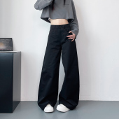 女早秋大码 胖mm高腰直筒西装 裤 微喇叭阔腿裤 显瘦宽松拖地休闲长裤