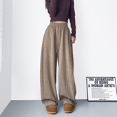 大码 胖mm显瘦保暖防风直筒休闲长裤 仿羊绒慵懒风软糯阔腿裤 女冬季