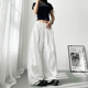 大码 子 胖mm宽松显瘦防晒拖地阔腿裤 白色不透冰丝微褶山本裤 女夏季