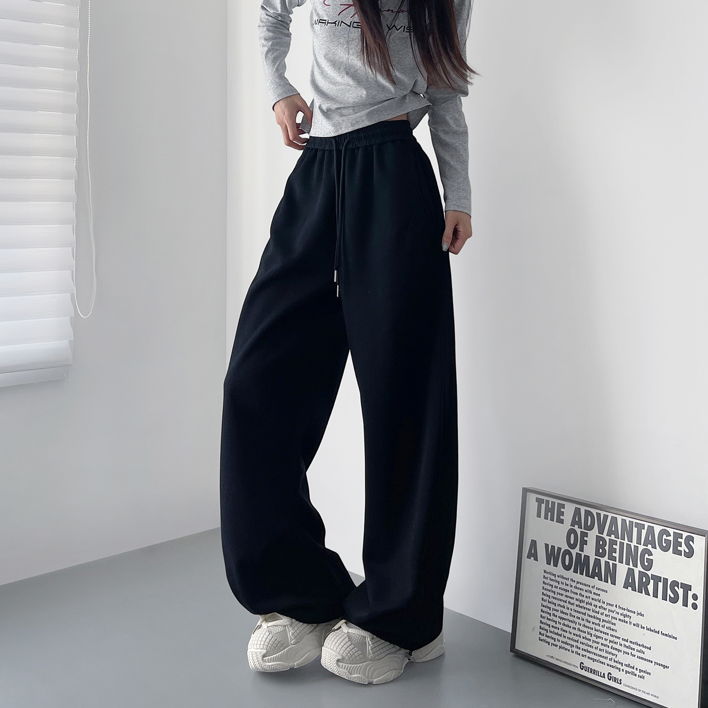 蜜略大码宽松胖MM冬季纯色阔腿裤