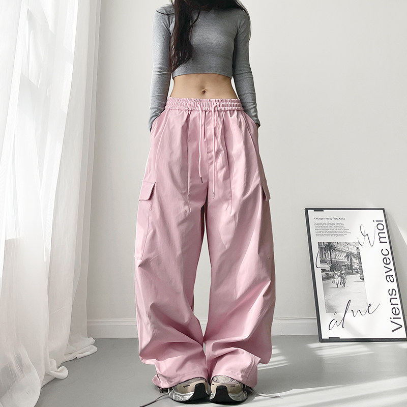 大裤腿高腰运动工装裤女2025秋季新款宽松显瘦藏肉垂感休闲阔腿裤,女装/女士精品,大码裤装,淘宝优惠券,粉丝福利购,淘宝优惠卷