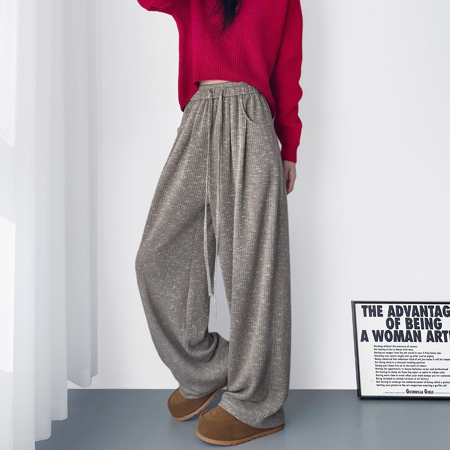 大码软糯设计感编织阔腿裤女冬季胖mm酷飒慵懒高腰垂感休闲拖地裤,女装/女士精品,大码裤装,淘宝优惠券,粉丝福利购,淘宝优惠卷