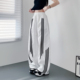 2026夏季 条纹白色不透阔腿裤 新款 胖mm高腰降落伞工装 大码 长裤 美式