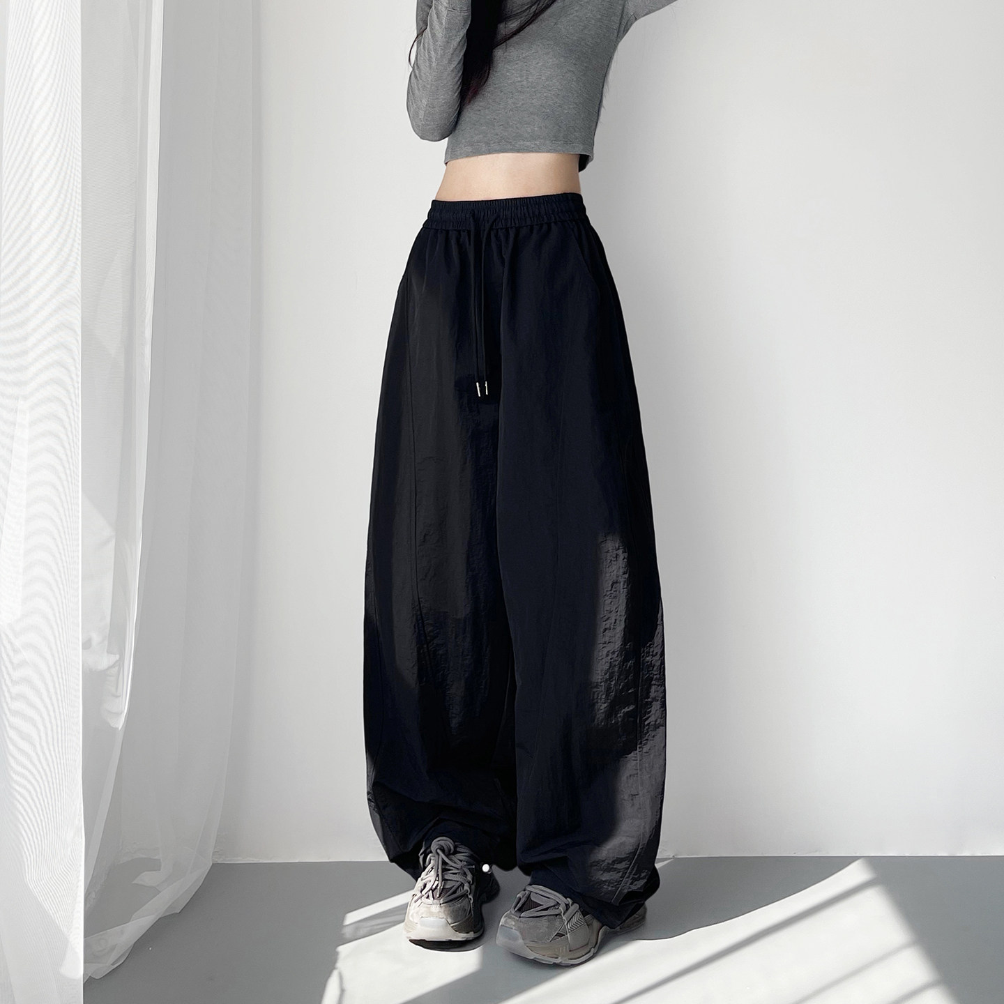 大码工装阔腿裤女2026春季新款胖mm显瘦遮肉休闲宽松慵懒风运动裤