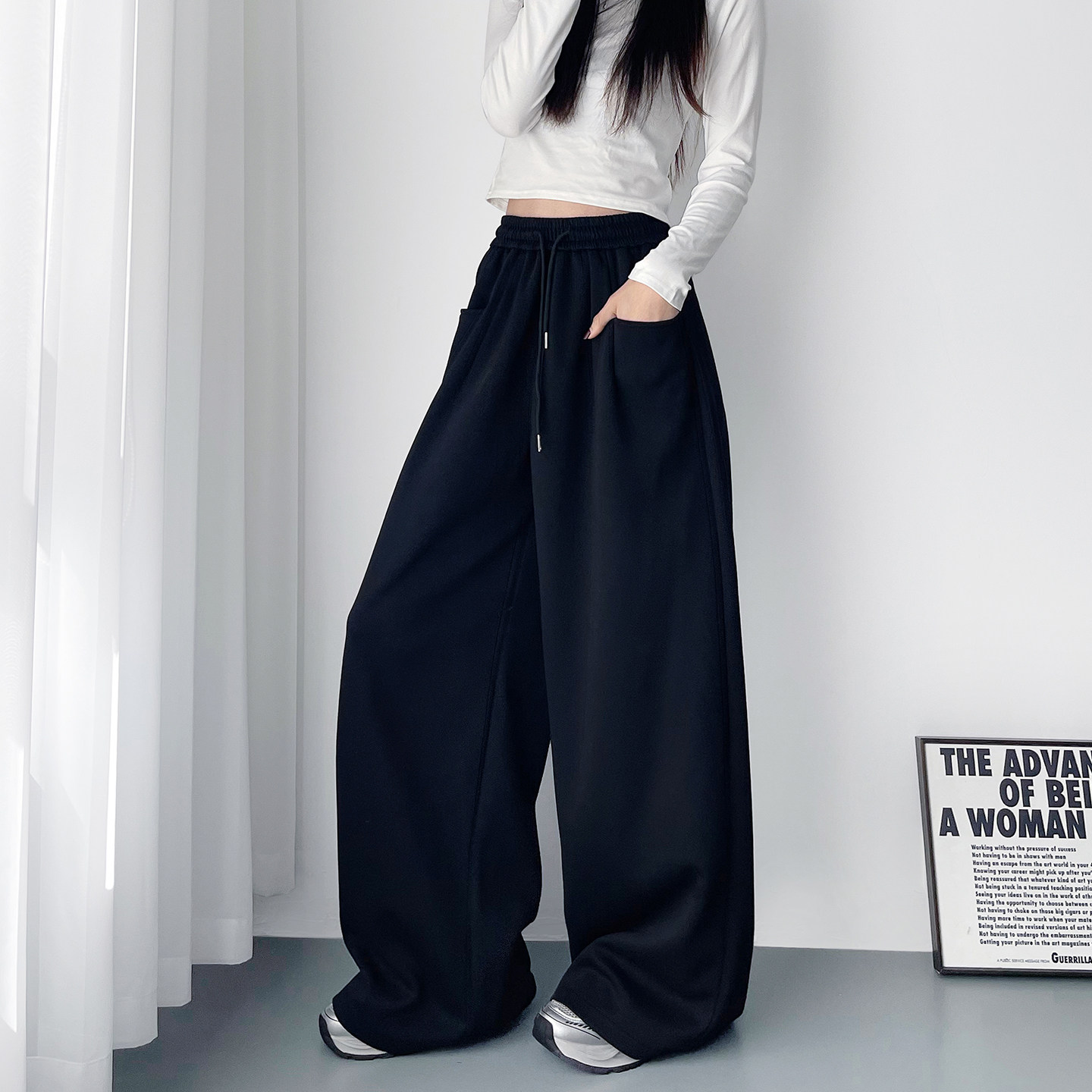 大码黑色显瘦藏肉阔腿裤女春季新款胖mm软糯垂感宽松美式运动卫裤,女装/女士精品,大码裤装,淘宝优惠券,粉丝福利购,淘宝优惠卷